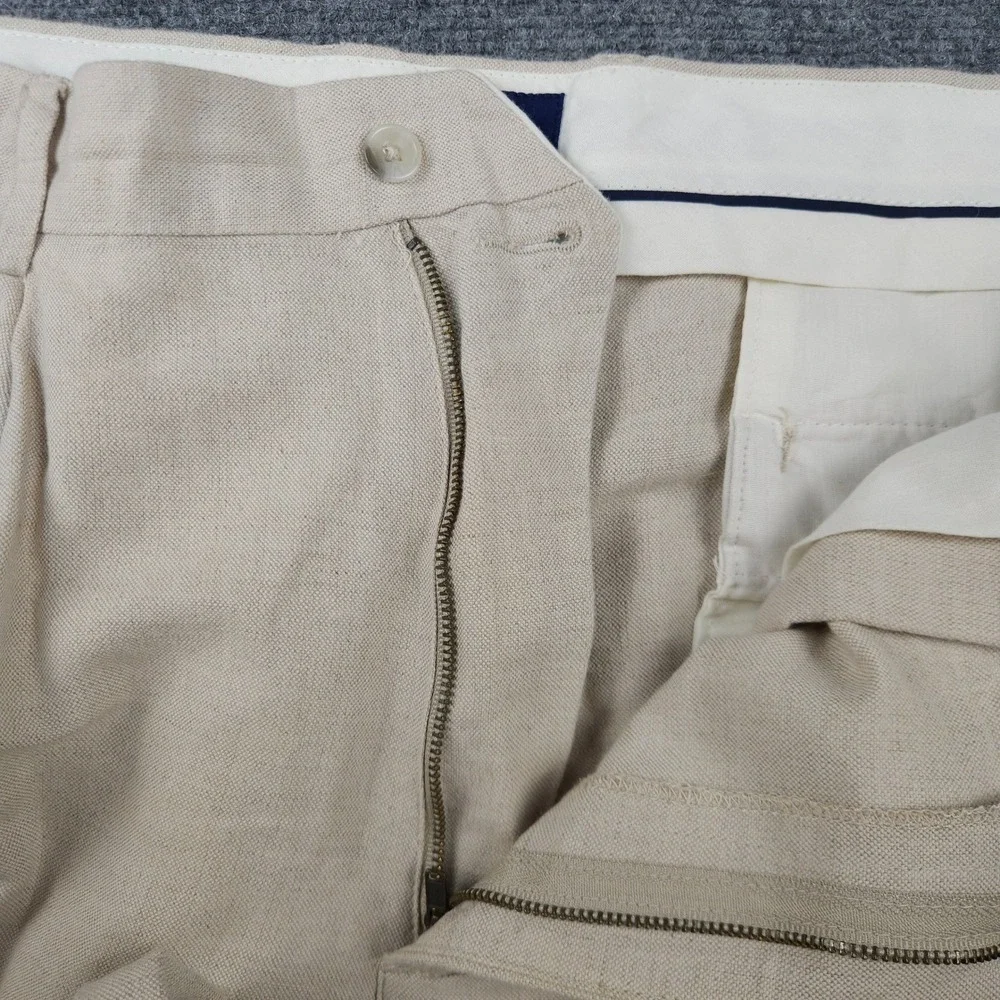 Club Room Mens Pleated Linen Cotton Blend Trousers Beige Oatmeal 38/29 DressPant